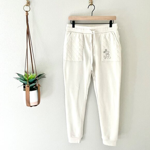 NWT Disney Mickey Mouse Quilted Jogger Pants for Women - Cream Size M - Picture 1 of 5